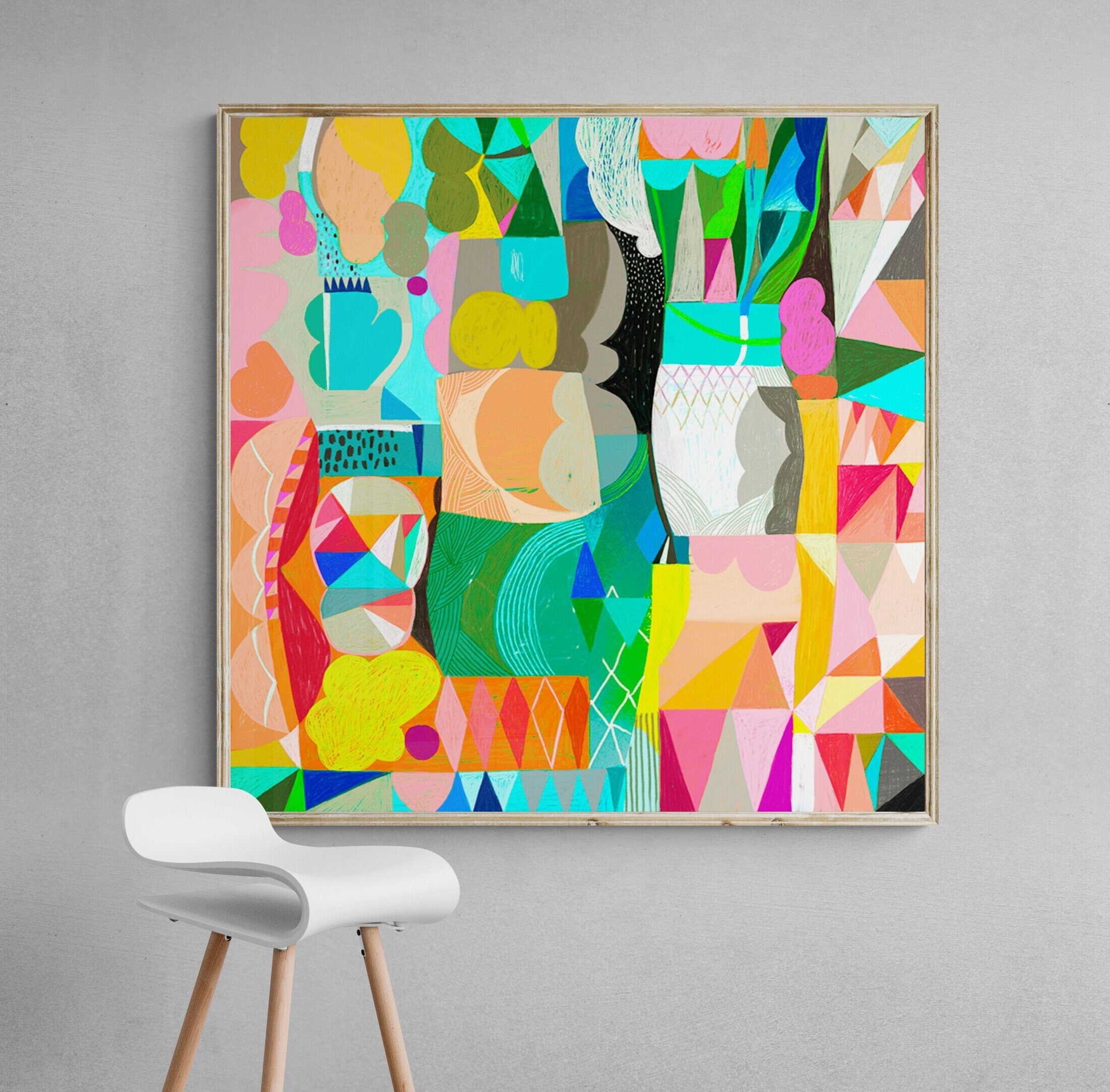 Geometric Abstract Painting on Canvas Colorful Wall Art Original Contemporary Square Artwork 24x24