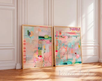 Multicolor Abstract Print Set, Pink Modern Wall Art