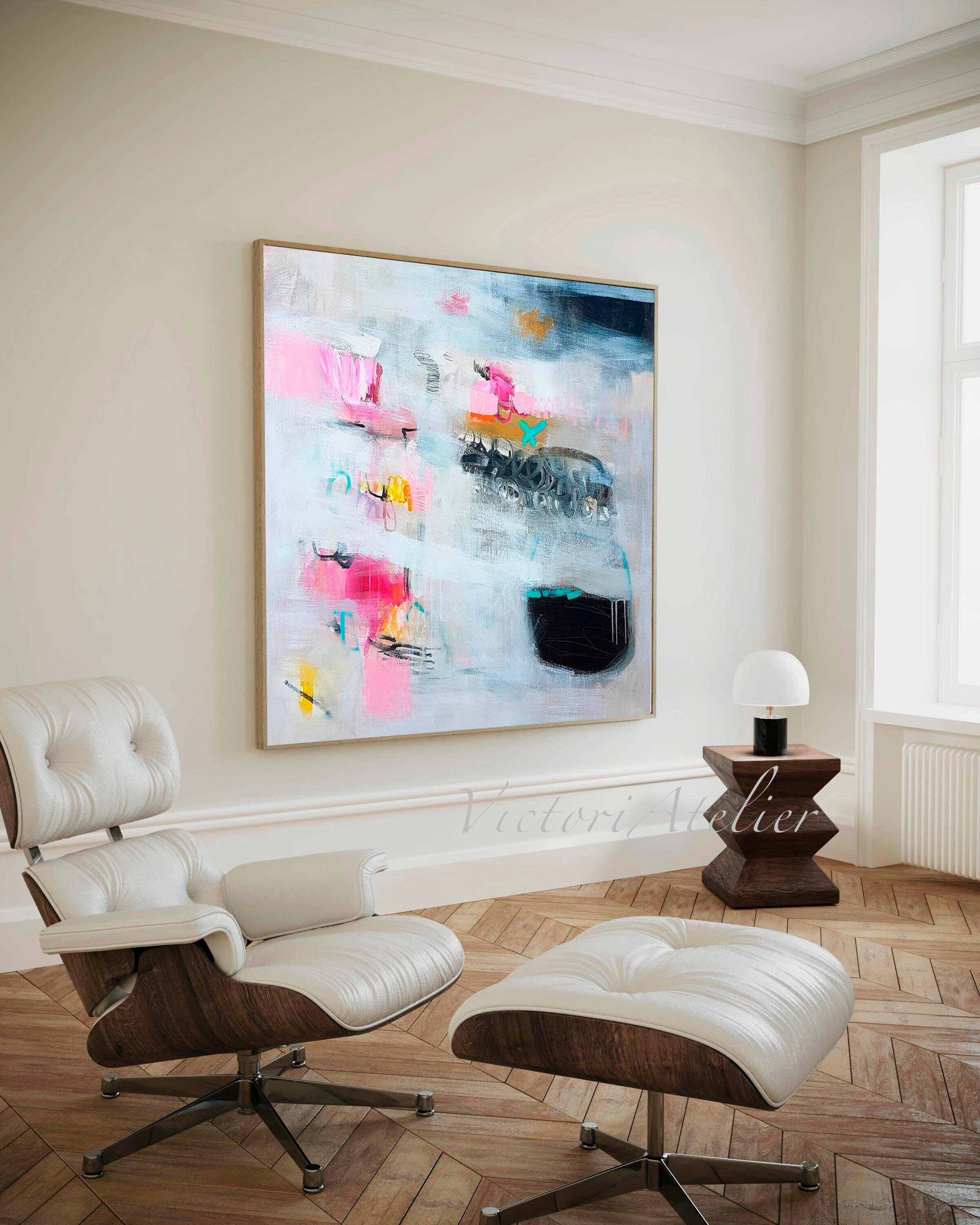 Black and Pink Abstract Art Print, Modern Wall Decor - Etsy