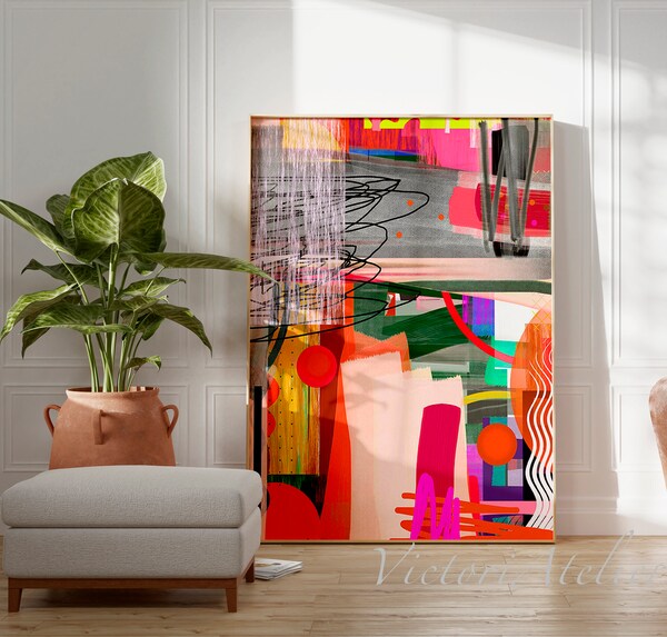 Gallery Wall Prints, Set of Vivid Prints, Colorful Wall Art, Abstract