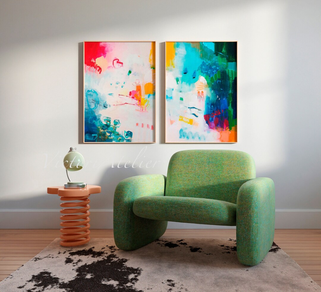 Colorful Abstract Print Set of 2, Modern Wall Art - Etsy
