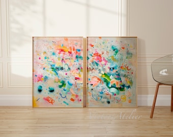 Abstract prints set, Set of 2  large prints, Joyful multicolor colorful Large art, Abstract painting, Abstract art, Extra large wall art