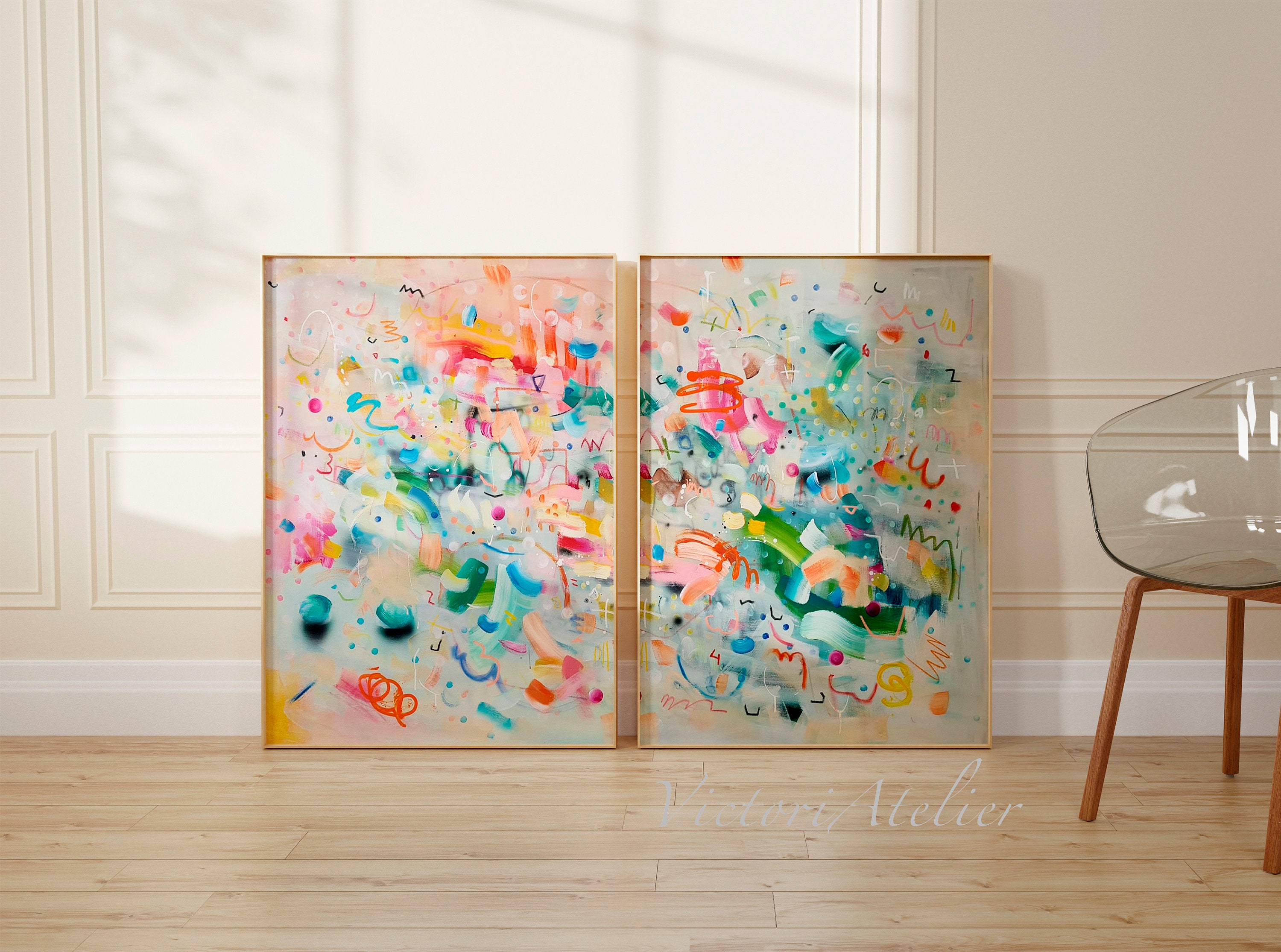 Colorful Abstract Art Prints Set, Large Giclée Painting - Etsy