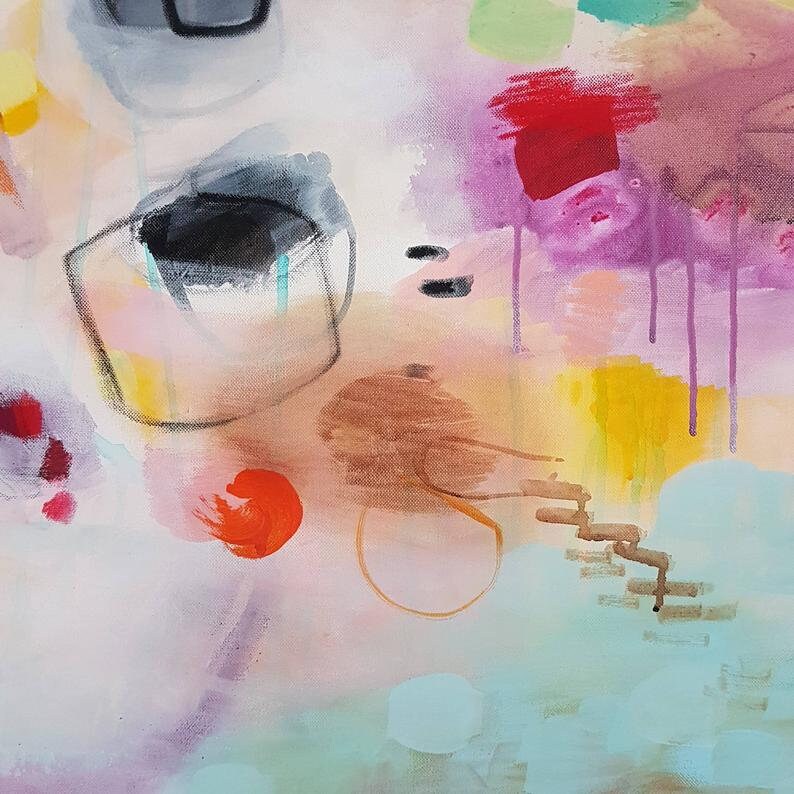 Teal Abstract Art Print Boho Art Print Large Wall Art Etsy