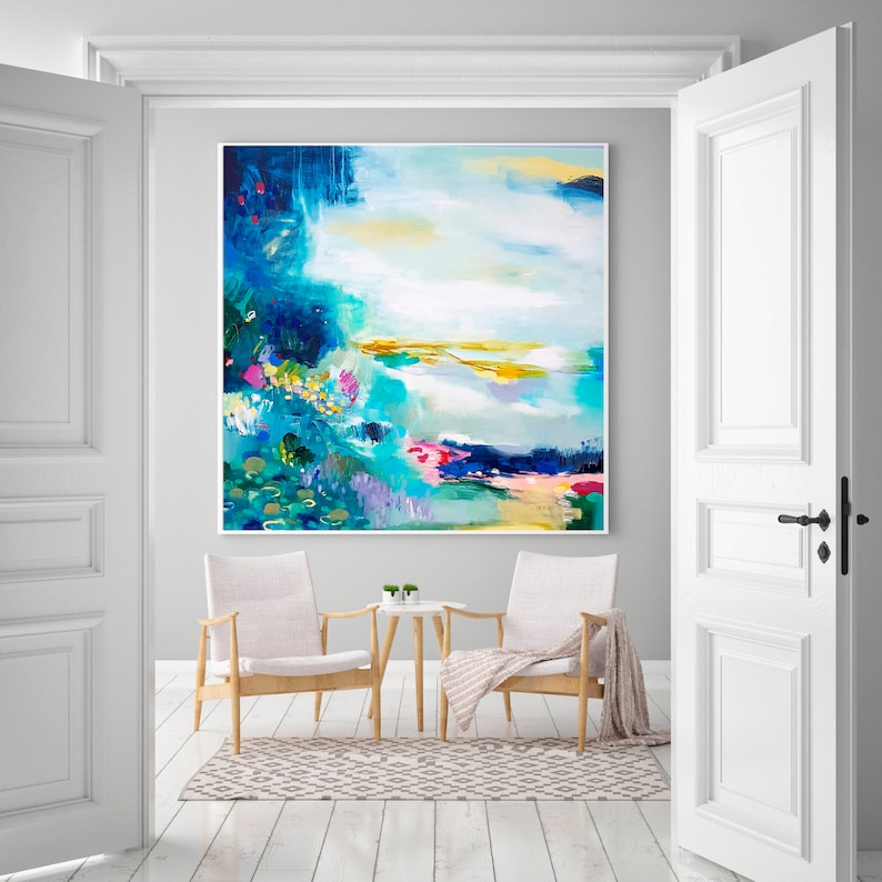 Abstract Blue Wall Art Print, Modern Landscape, Painting art print, Large Giclee print, blue painting, large wall art, large painting print image 1