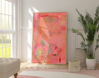 Large abstract Artwork print, Modern pink minimalist painting for living room wall art
