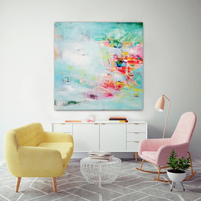 Mintgrönt abstrakt konsttryck, blågrön modern målning, giclée-reproduktion bild 6