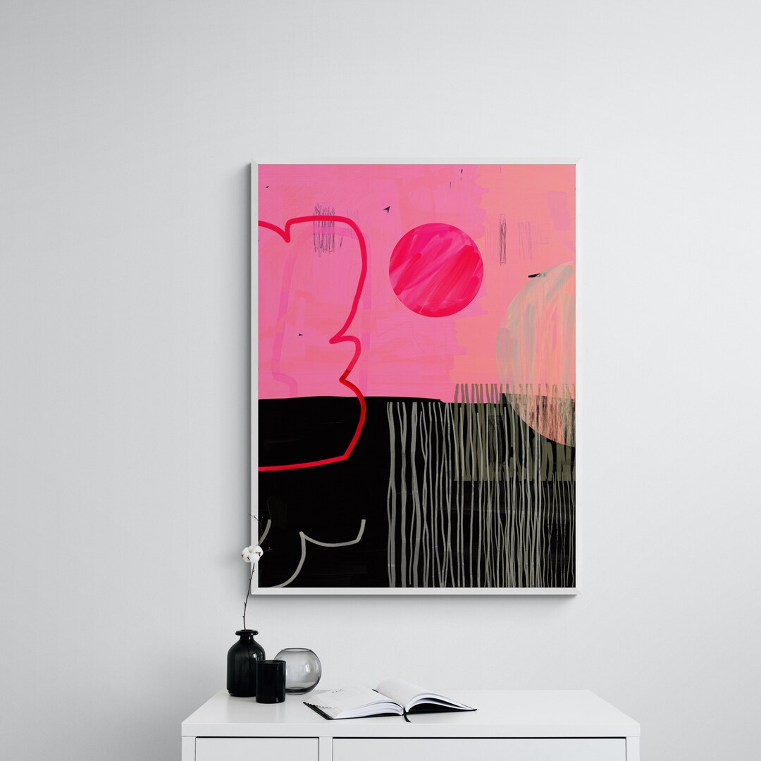 Abstract Wall Art Hot Pink and Black Printable Art Wall Art Etsy