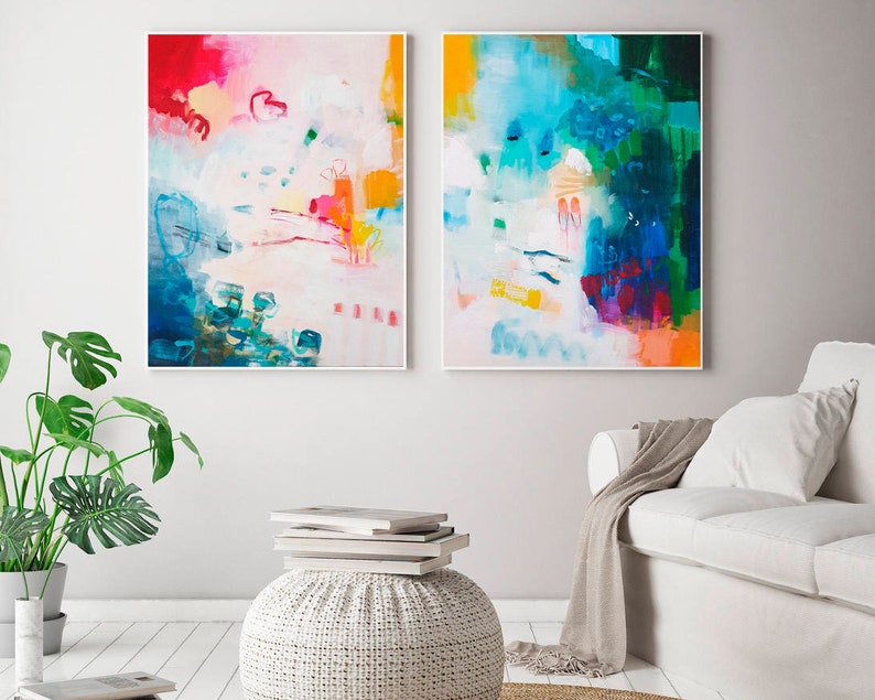 Colorful Abstract Print Set of 2, Modern Wall Art - Etsy