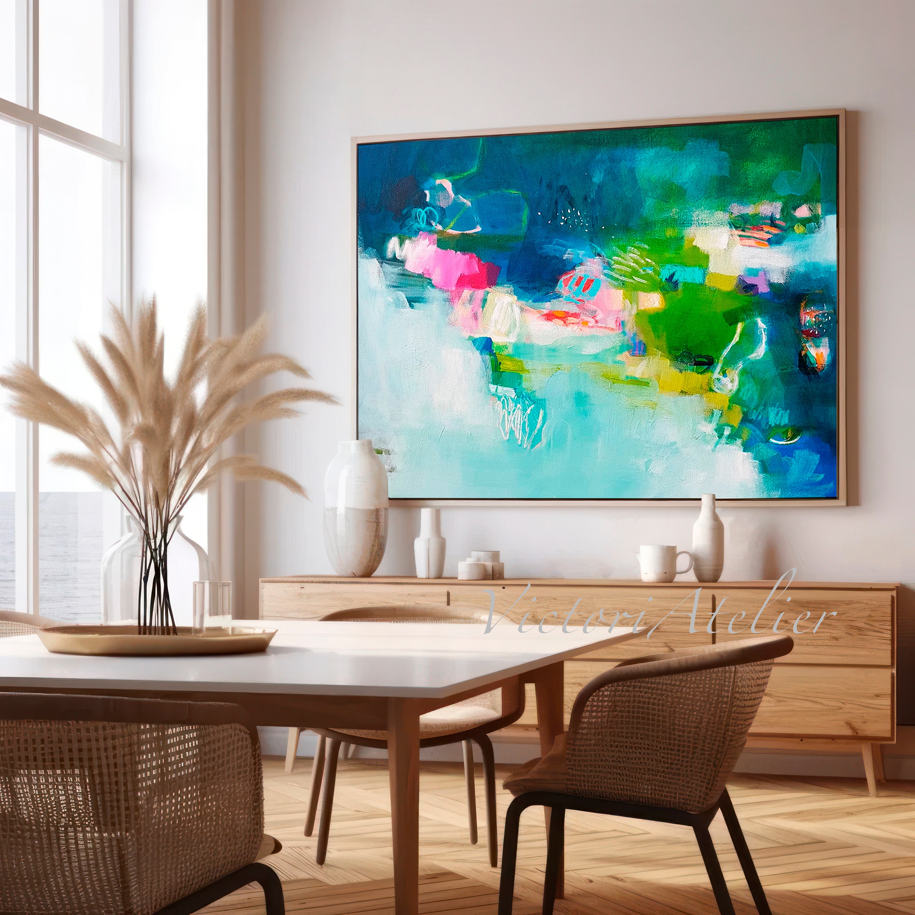 Blue and Green Abstract Landscape Print, Modern Wall Art - Etsy