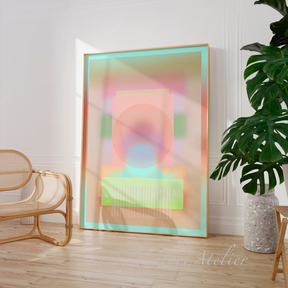 Light multicolor gradient abstract art, Minimalist aesthetic trendy apartment wall decor, Extra large abstract painting, Eclectic wall art