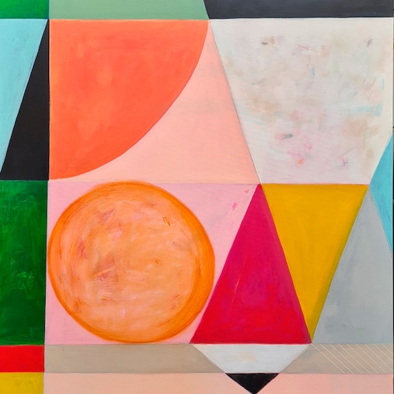 オリジナルの幾何学的抽象画、カラフルなモダンアート（40x40インチ