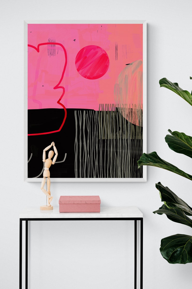 Abstract Wall Art Hot Pink and Black Printable Art Wall Art Etsy