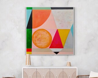 オリジナルの幾何学的抽象画、カラフルなモダンアート（40x40インチ