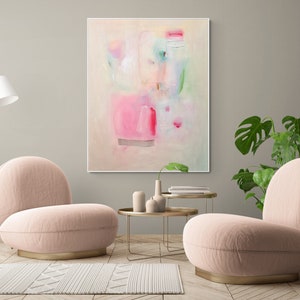 Impresión de pintura abstracta, arte abstracto minimalista beige rosa claro, decoración de pared moderna, arte de pared extra grande image 4