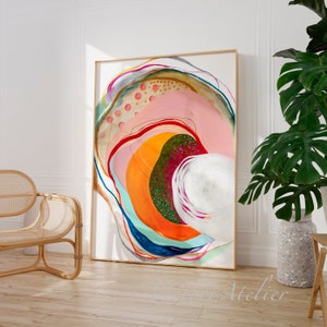 Bright and colorful abstract painting print, Abstract shapes multicoloured wall art, Large wall art print