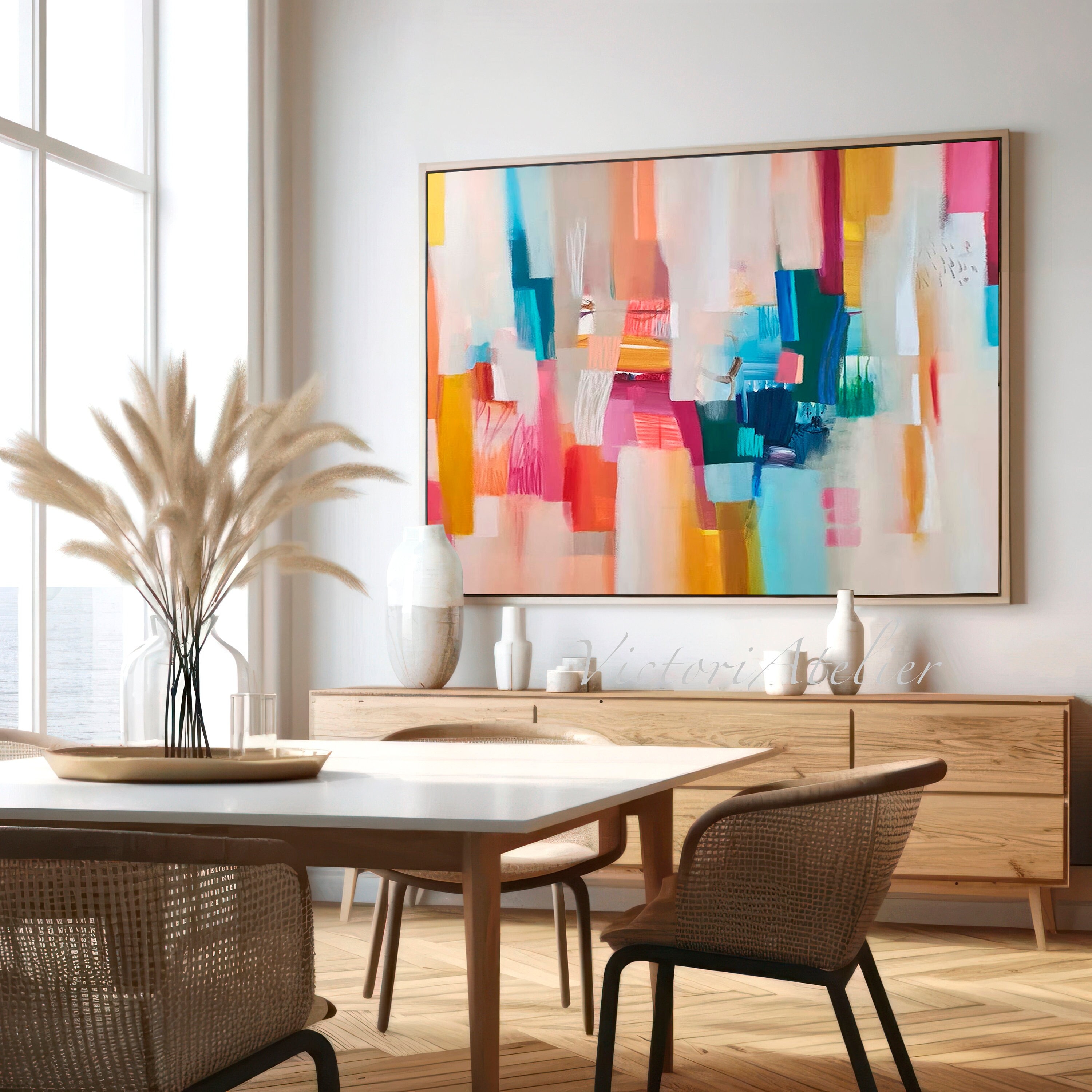 Geometric multicoloured Bright and Colorful abstract print, Modern abstract canvas art painting