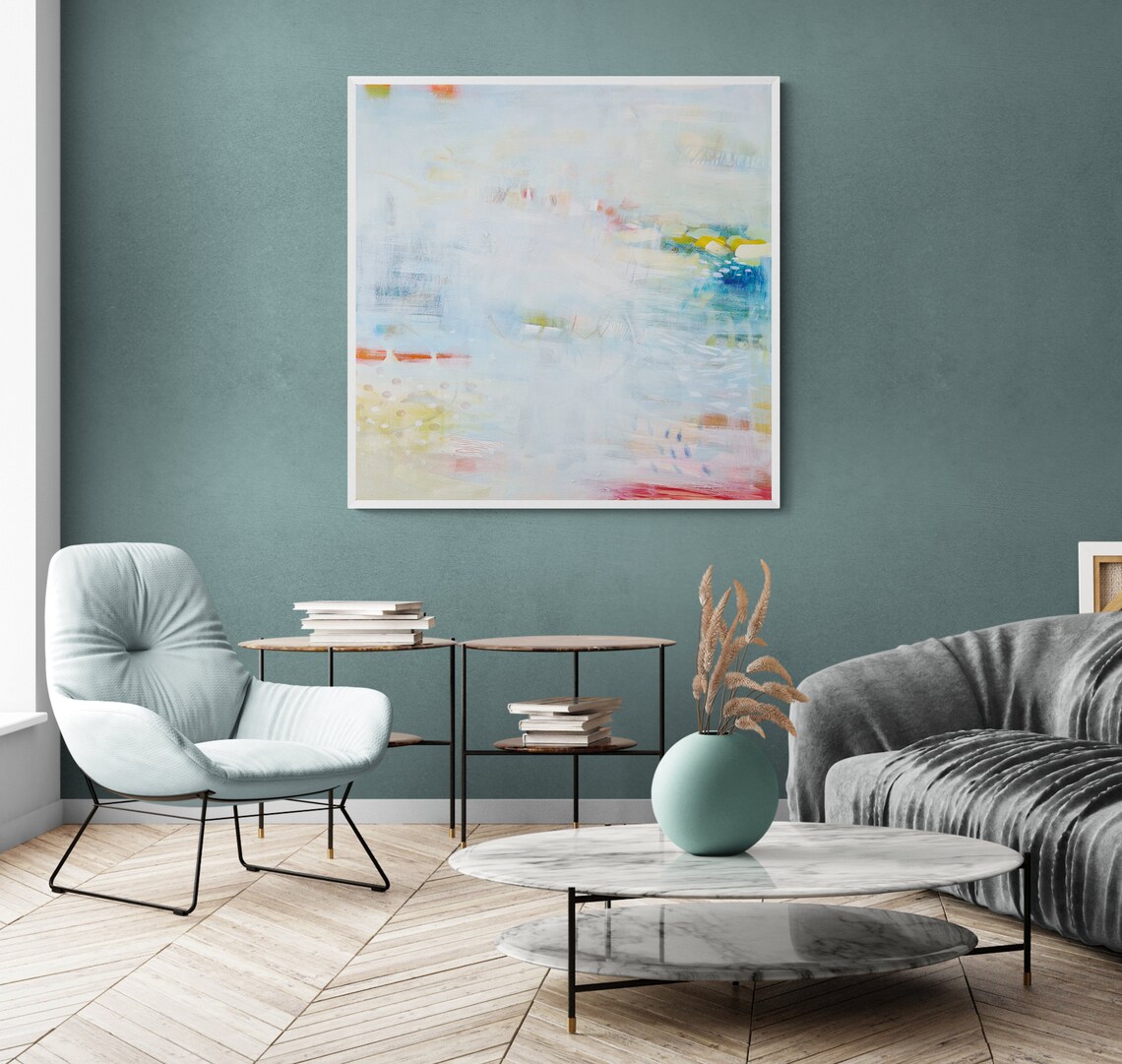 Light blue Extra large painting print Pale blue wall art Etsy