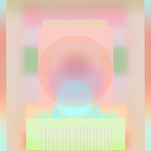May include: Abstract geometric design with overlapping circles and squares in shades of pink, green, blue, and yellow.