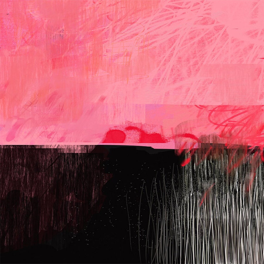 Pink and Black Abstract Painting, Minimalist Wall Art Print - Etsy