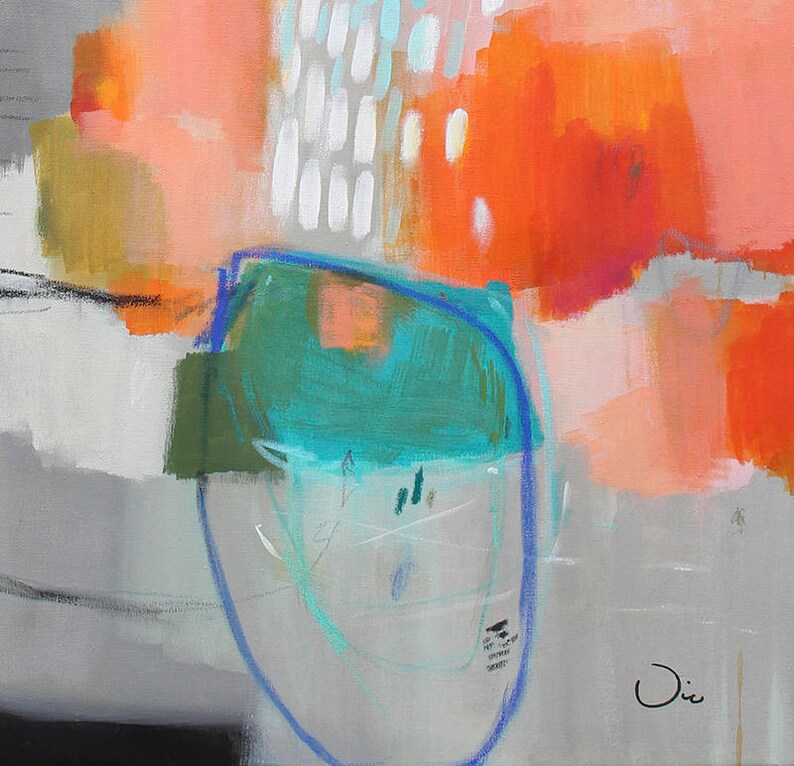 Orange and Gray Abstract Modern Wall Art Giclee Print Large Etsy