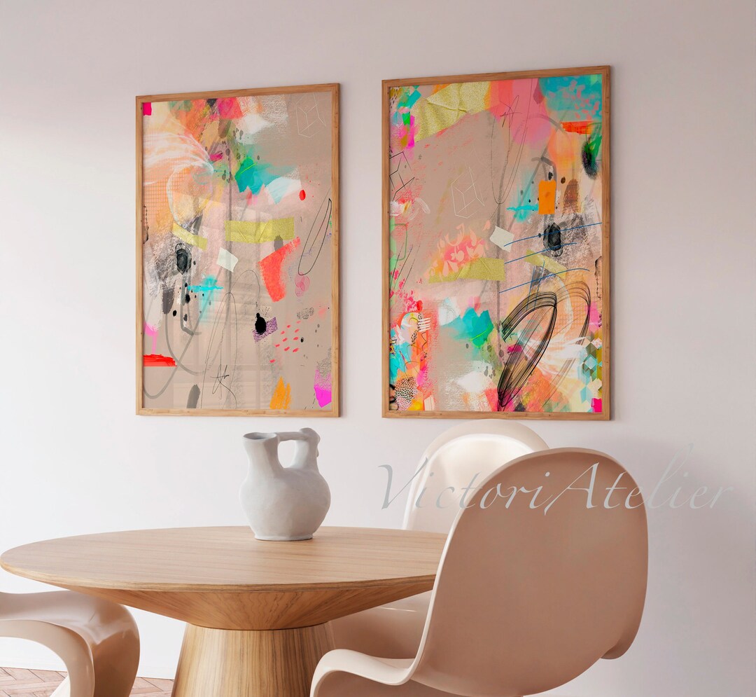 Abstract Art Print Set, Beige & Multicolor, Modern Funk Art - Etsy