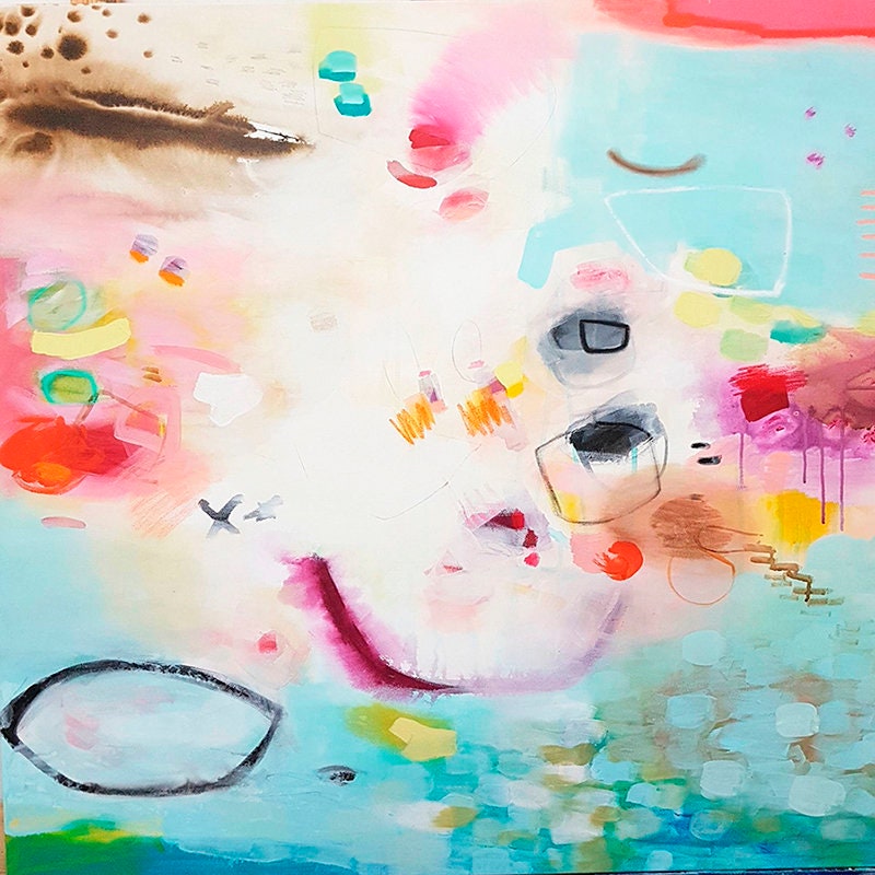 Teal Abstract Art Print Boho Art Print Large Wall Art Etsy