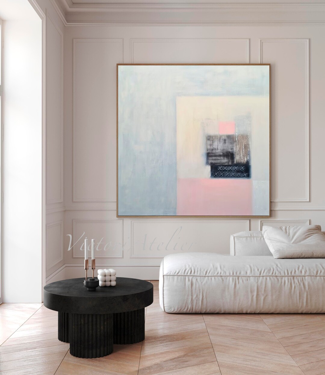 Minimalist Original Abstract Painting on Stretched Canvas in Soft and ...