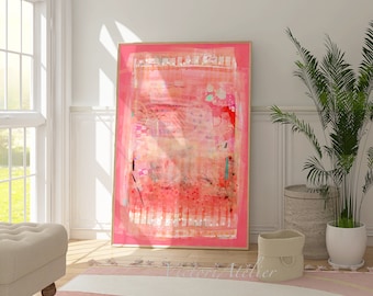 Pink magenta abstract painting print, Extra large Modern abstract artwork, Eclectic pink wall decor