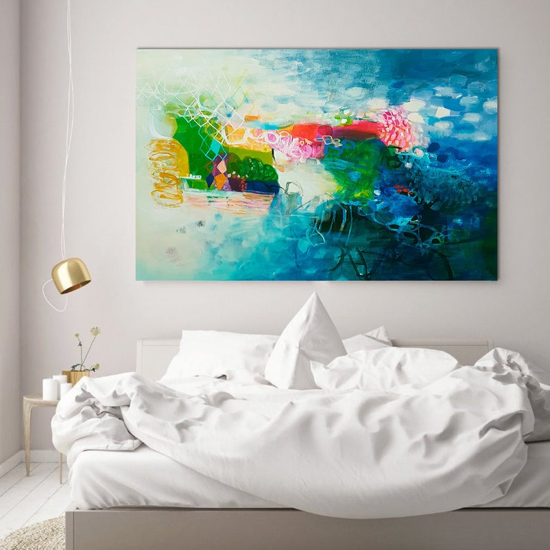 Abstract Modern Art Large Wall Art Blue and Green Art Etsy