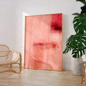 Minimalist abstract pink wall art, Large abstract painting print, Modern pink wall decor