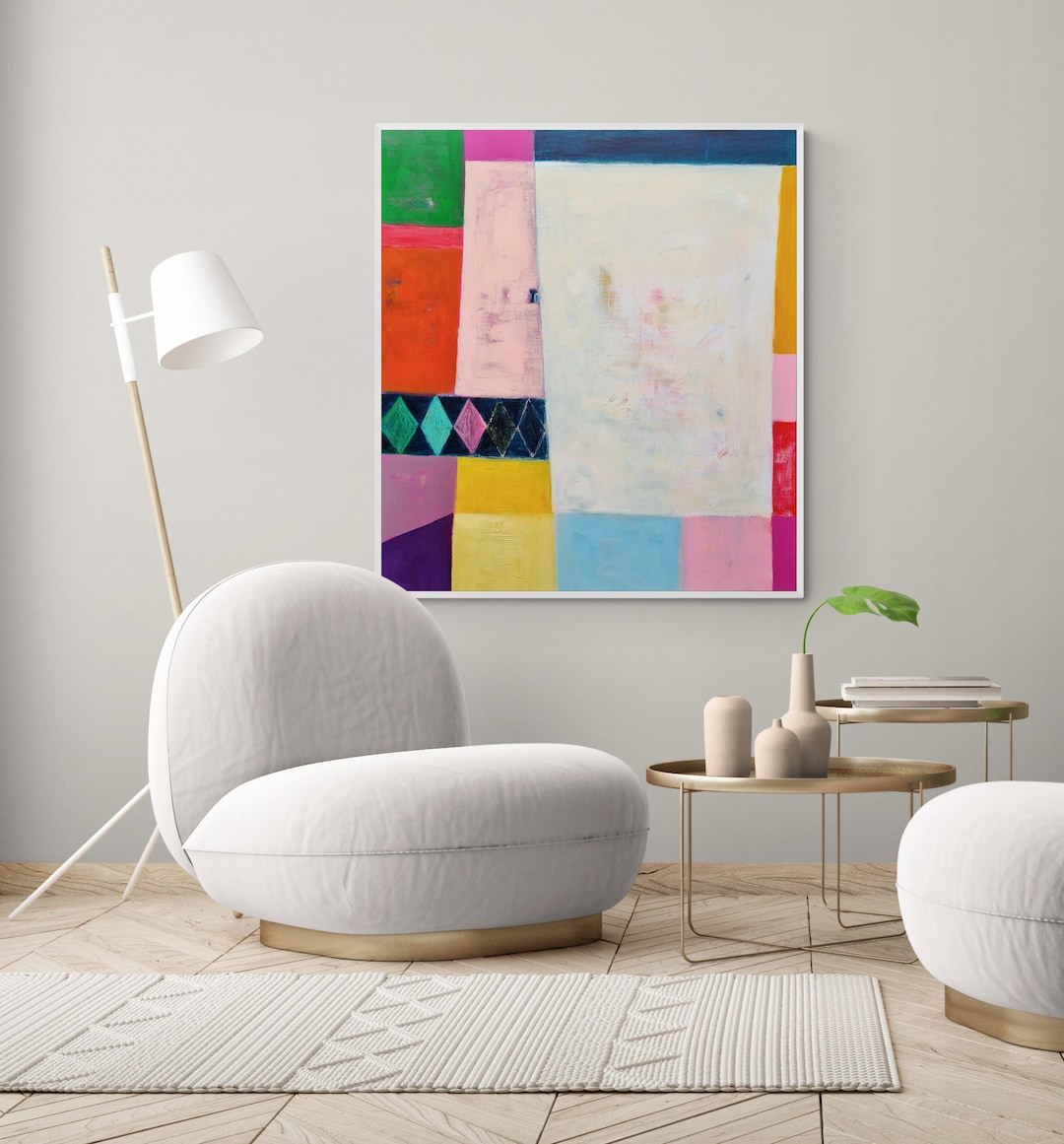Original Geometric Abstract Painting on Canvas , Colorful Multicolor ...