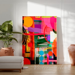 Arte murale colorata astratta, vivace e luminosa, stampa di pittura astratta, arte murale extra large