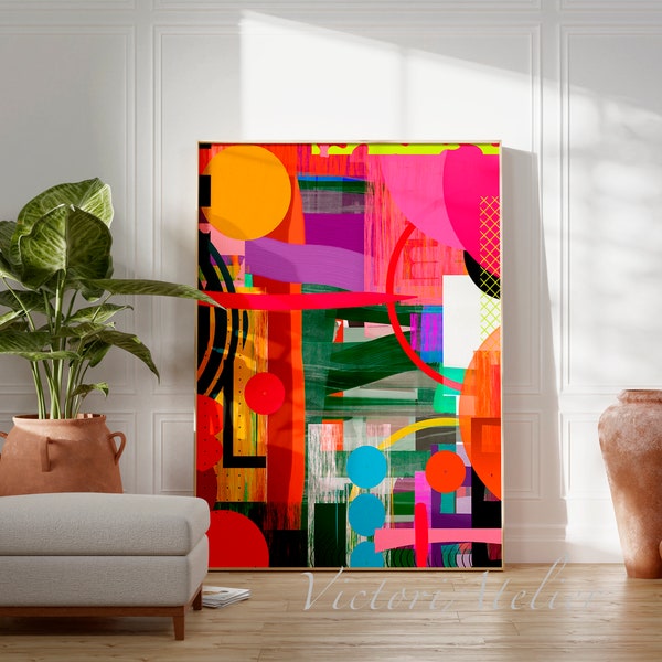 Art mural coloré abstrait vibrant et lumineux, impression de peinture abstraite, art mural extra grand