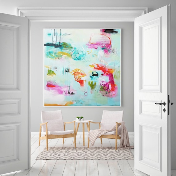 抽象画、ティールグリーンミント、近代絵画、ジクレー複製 - Etsy 日本