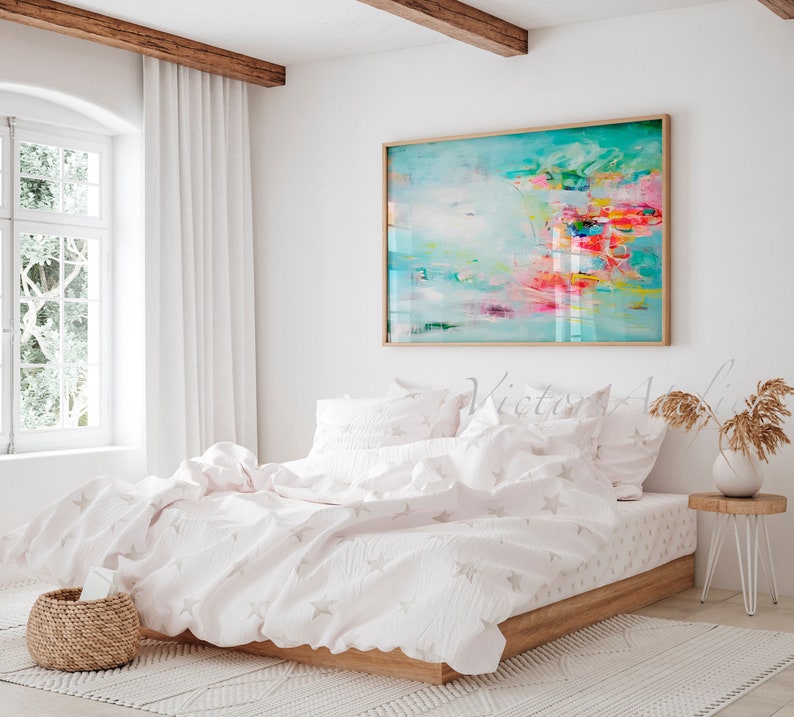 Mintgrönt abstrakt konsttryck, blågrön modern målning, giclée-reproduktion bild 2