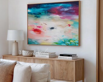 Liquid Field with Burning Coral Trace, Abstract art print