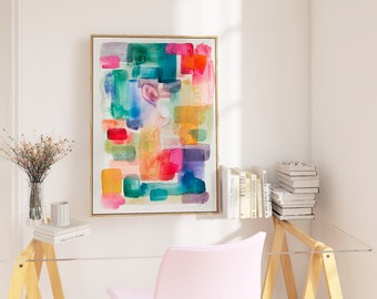 Abstract Watercolor Art Print, Modern Multicolor Wall Decor