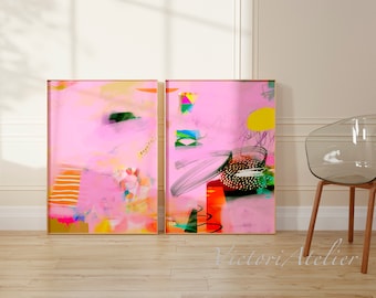 Rosa Abstrakte Kunst Drucke Set, Modernes Bunt Giclée