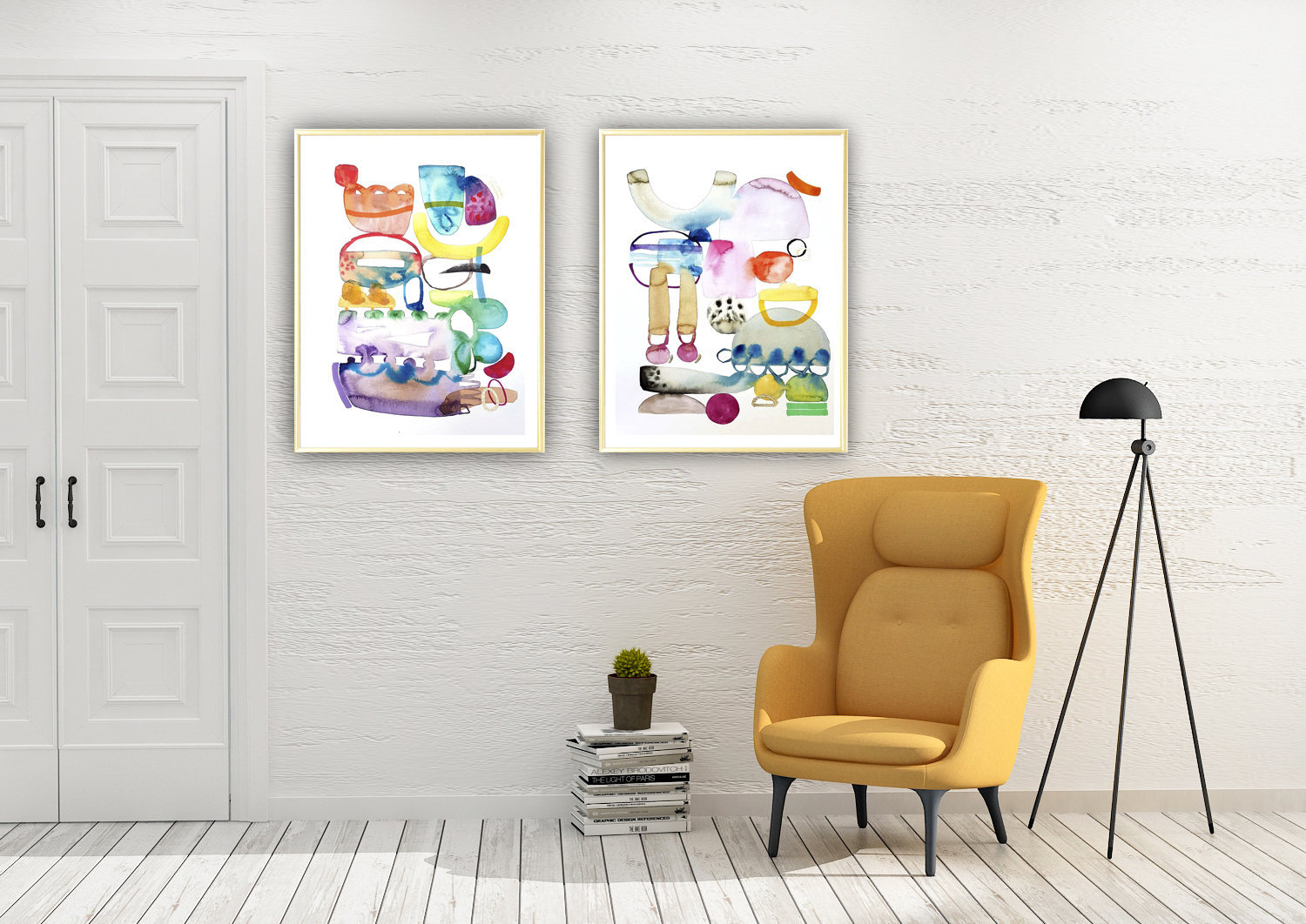 Abstract Watercolor Set of 2 Prints Colorful Set of 2 Etsy
