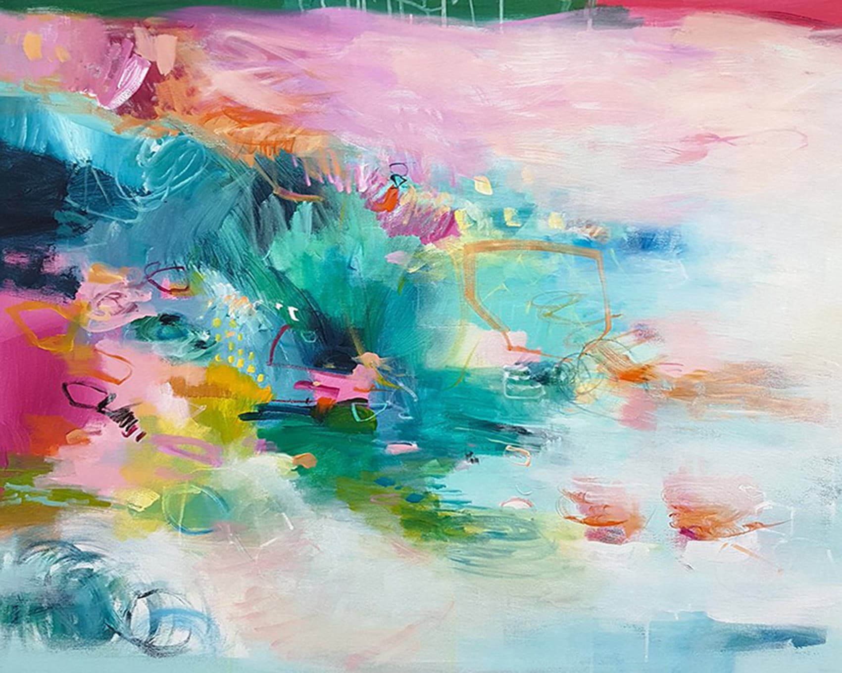 Abstract Floral Landscape Art Print, Pink Turquoise Giclée - Etsy