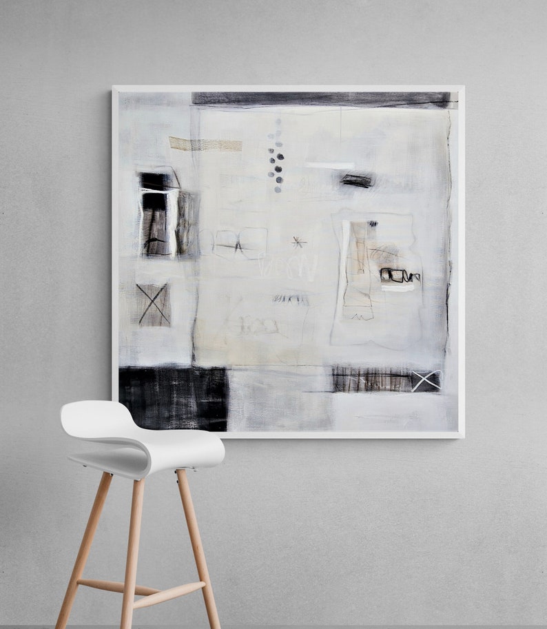 Black and White Original Painting on Canvas Modern Abstract Etsy