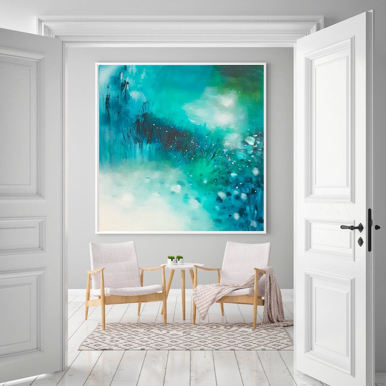 Abstract Blue and Green Wall Art Print Modern Coastal Wall Etsy