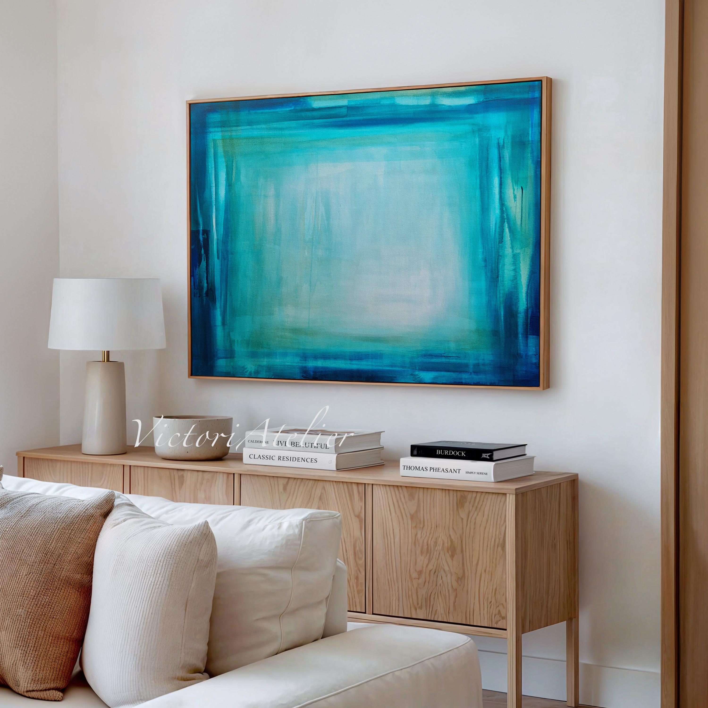 Turquoise Blue Abstract Art Giclee Print, Minimalist Modern Wall