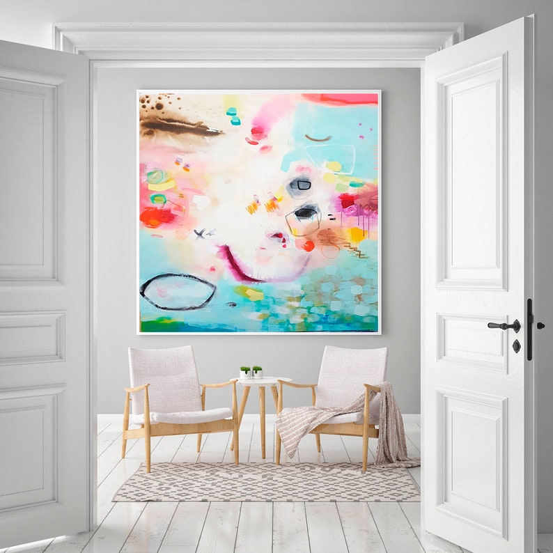 Teal Abstract Art Print Boho Art Print Large Wall Art Etsy