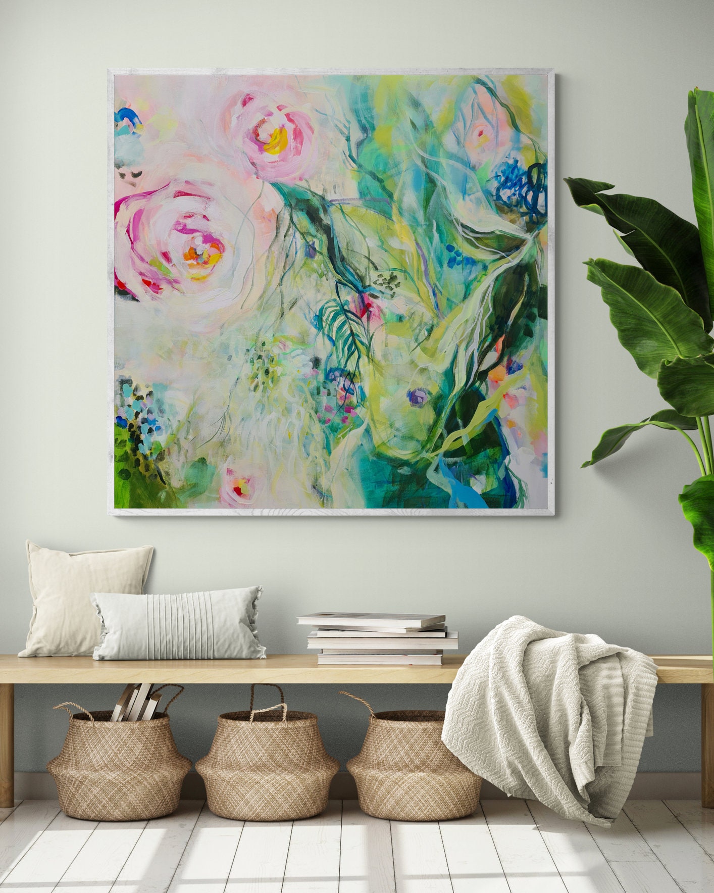 Abstract Floral Giclée Print, Green and Pink Tropical Wall Art - Etsy