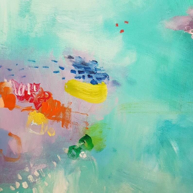 Teal aqua abstract print Large canvas wall art Teal wall Etsy