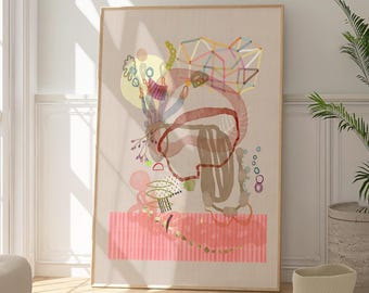 Beige & Pink Abstract Art Print, Modern Wall Decor