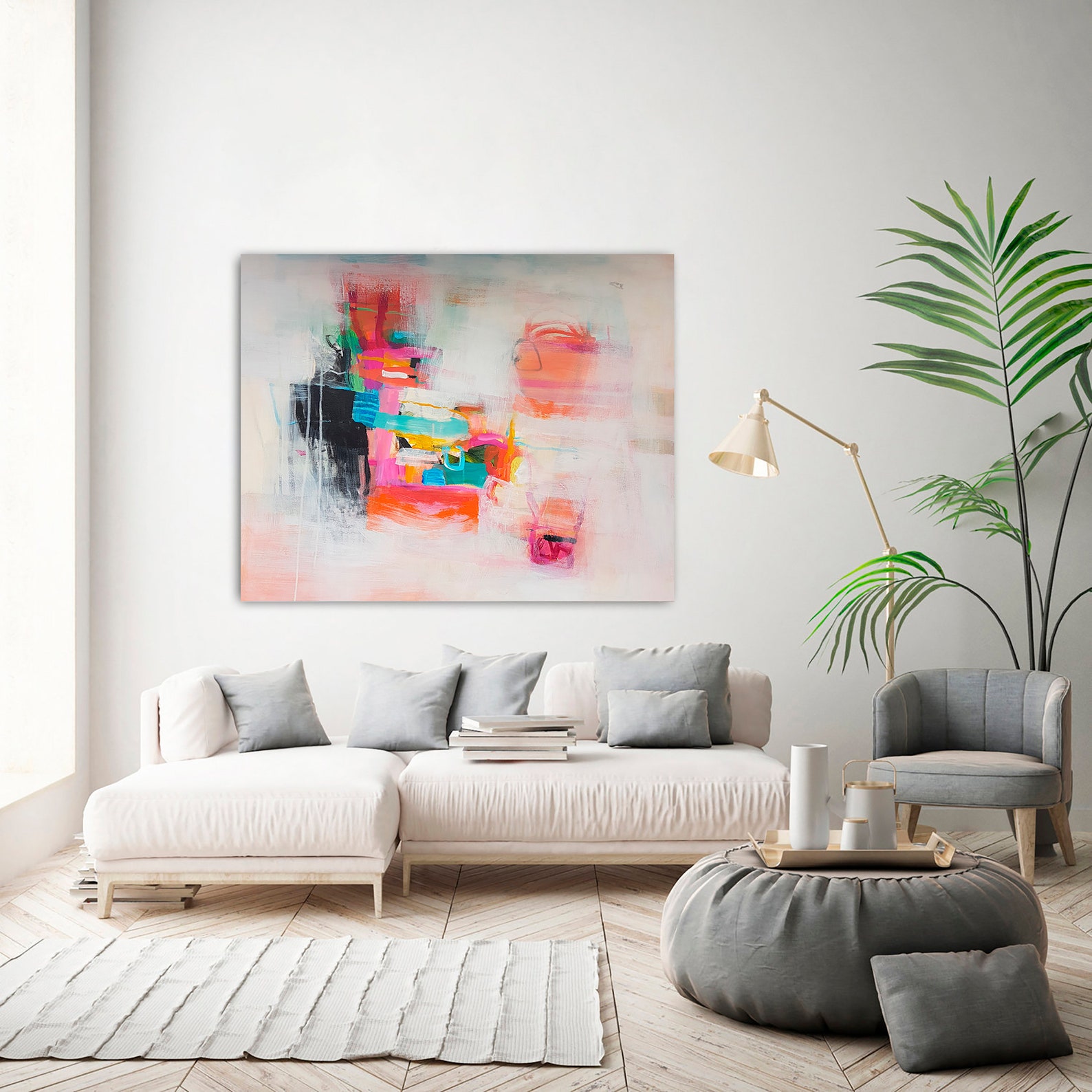 White and Coral Abstract Wall Art Print Large Abstract Etsy