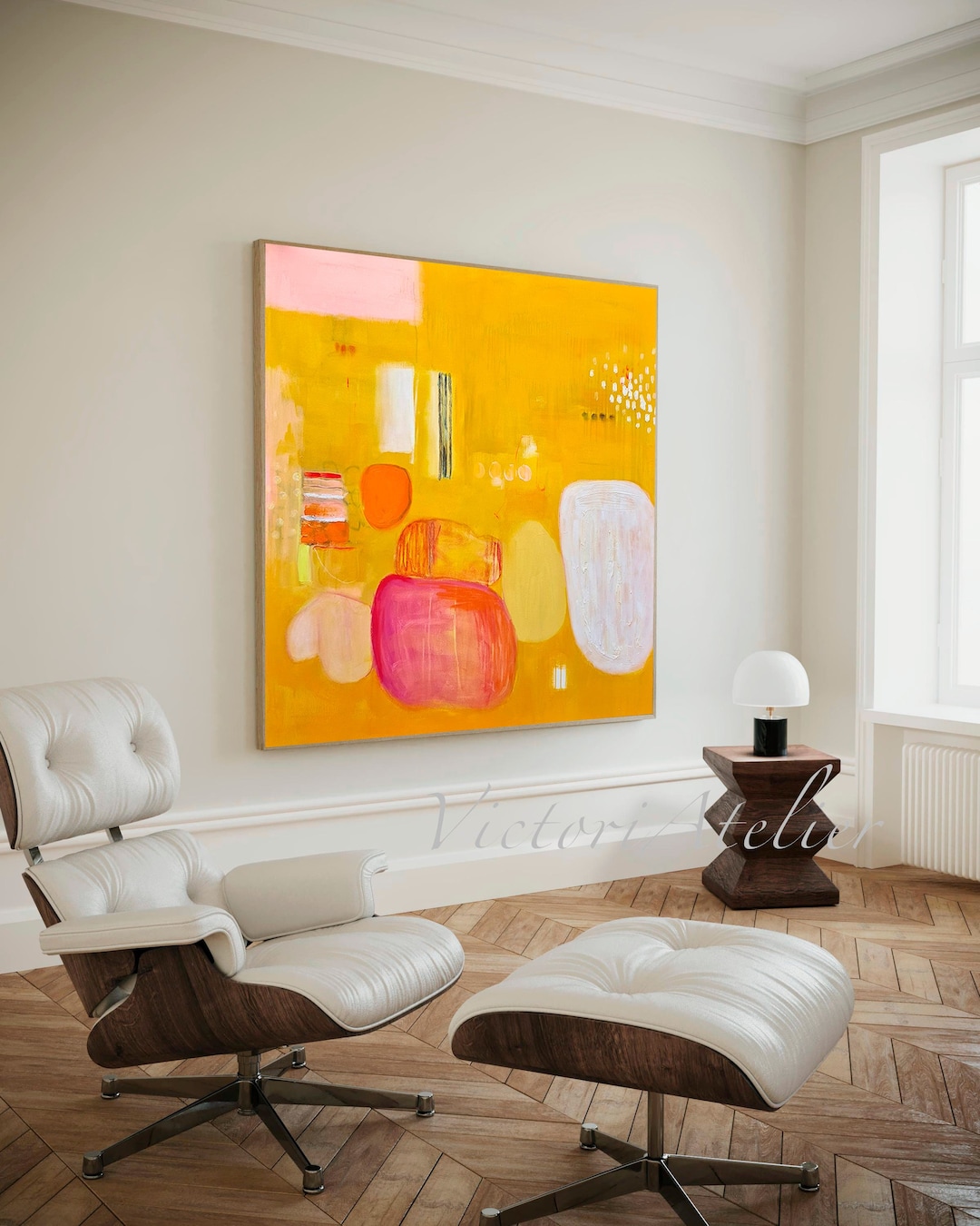 Yellow and Pink Wall Art Print, Extra Large Abstract Print, Vibrant ...